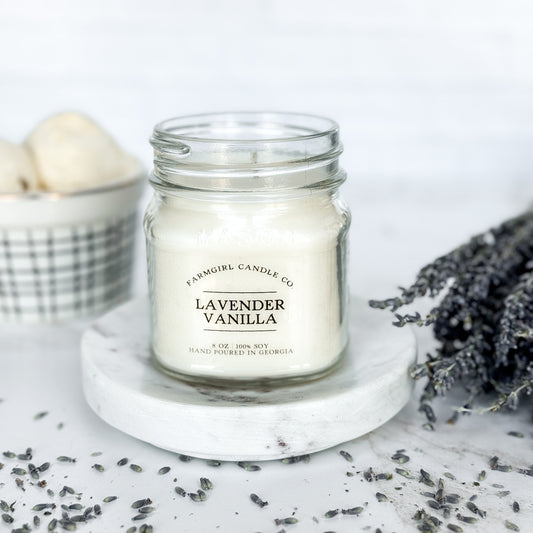 Lavender Vanilla - 8oz Soy Mason Jar Candle