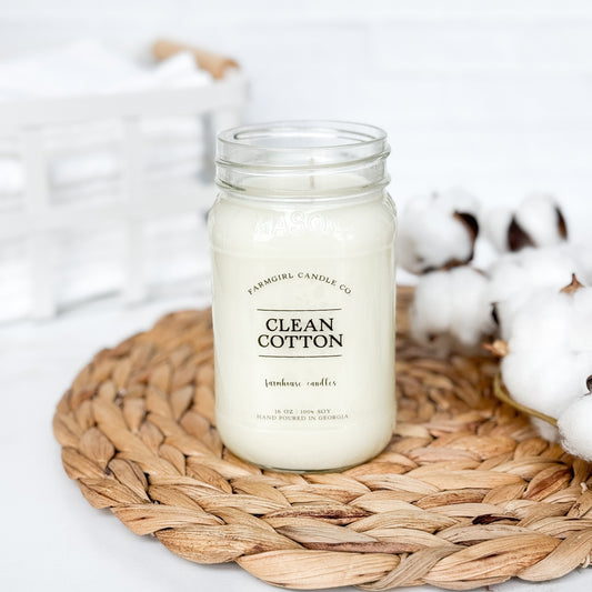 Clean Cotton - 16oz Soy Mason Jar Candle