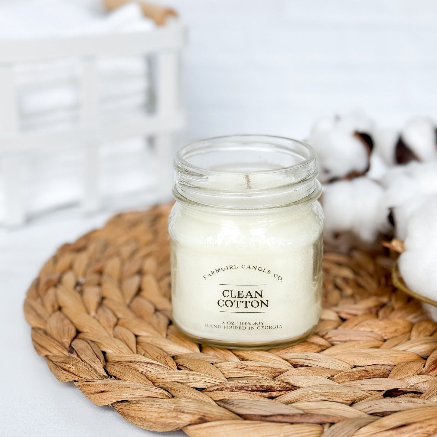 Clean Cotton - 8oz Soy Mason Jar Candle