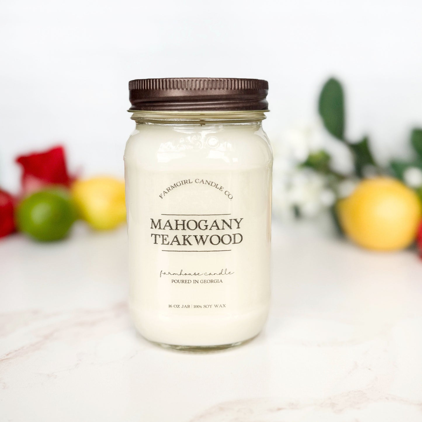 Mahogany Teakwood - 16oz Soy Mason Jar Candle