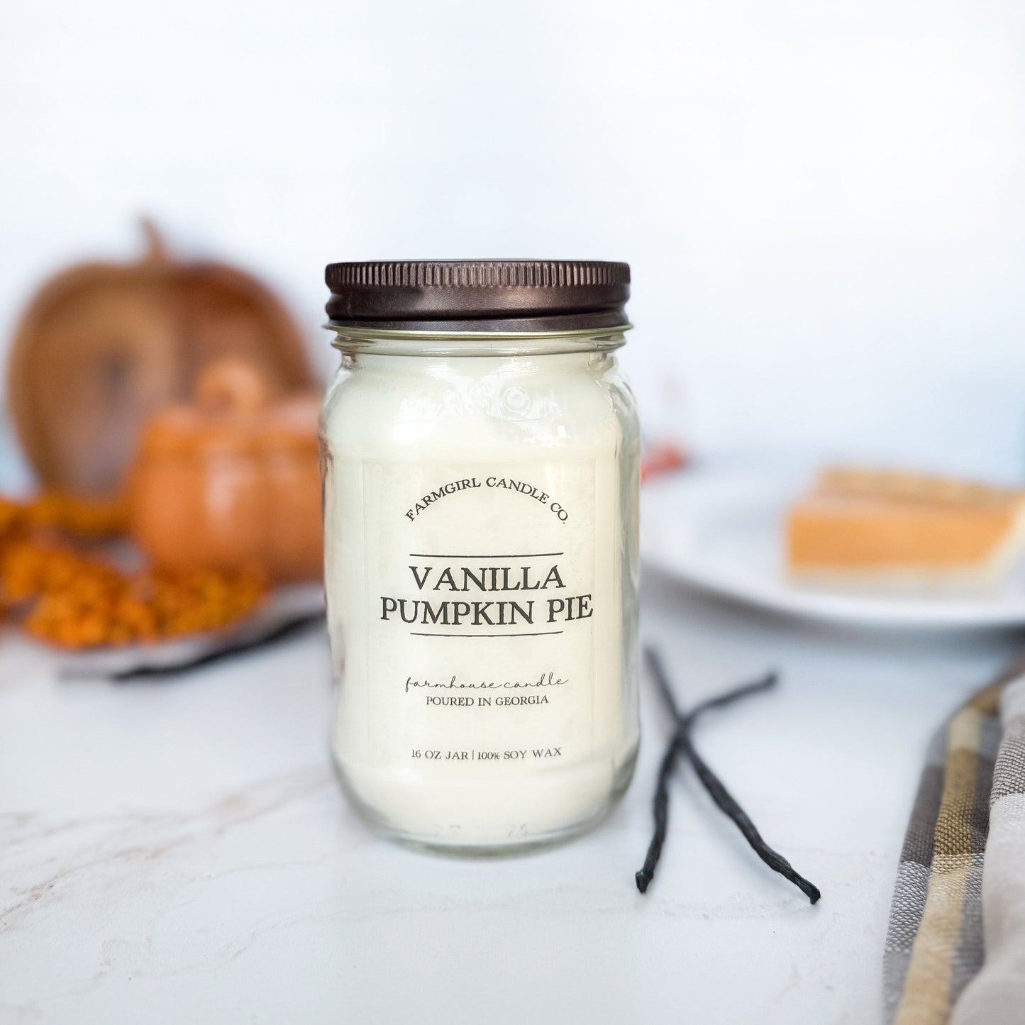 Vanilla Pumpkin Pie - 16oz Soy Mason Jar Candle