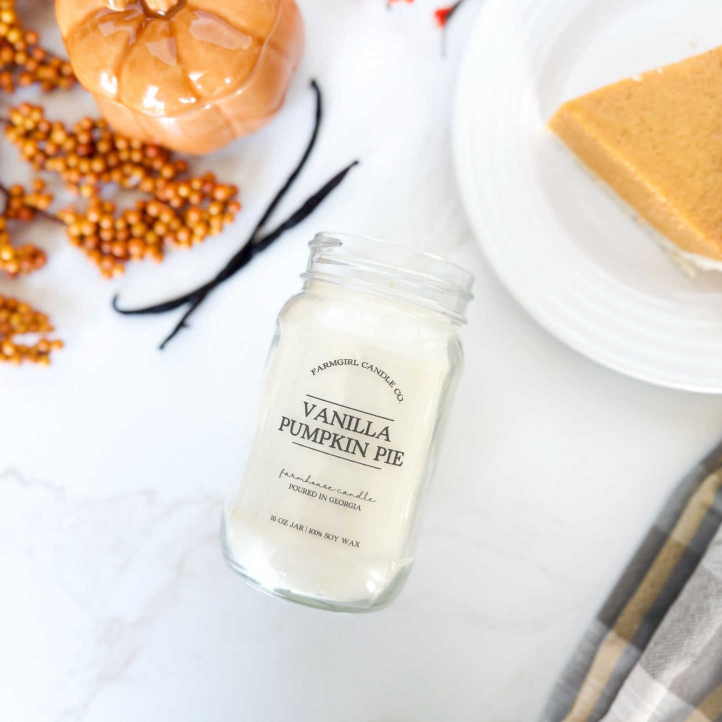 Vanilla Pumpkin Pie - 16oz Soy Mason Jar Candle