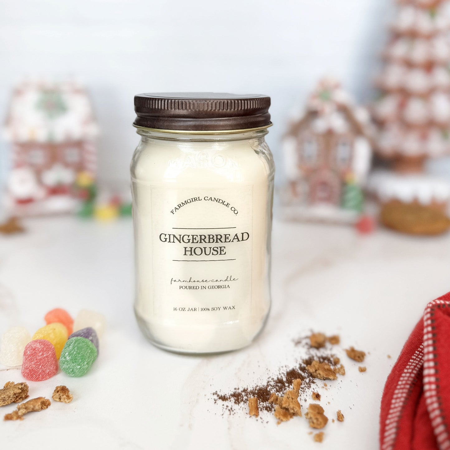 gingerbread candle, holiday fragrance, christmas candles, christmas collection, soy candles, scented candles, farmhouse candles. mason jar candles, antique candles, gingerbread house, gingerbread cookie