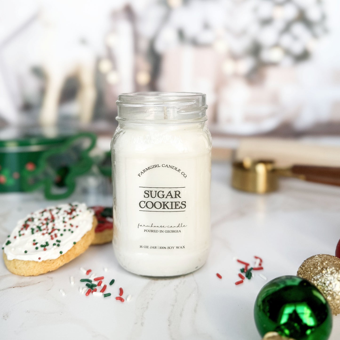 sugar cookie candle, holiday fragrance, christmas candles, christmas collection, soy candles, scented candles, farmhouse candles. mason jar candles, antique candles