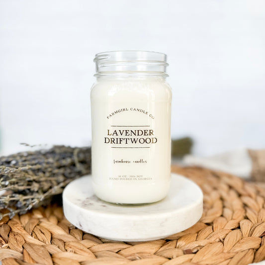 Lavender Driftwood - 16oz Soy Mason Jar Candle