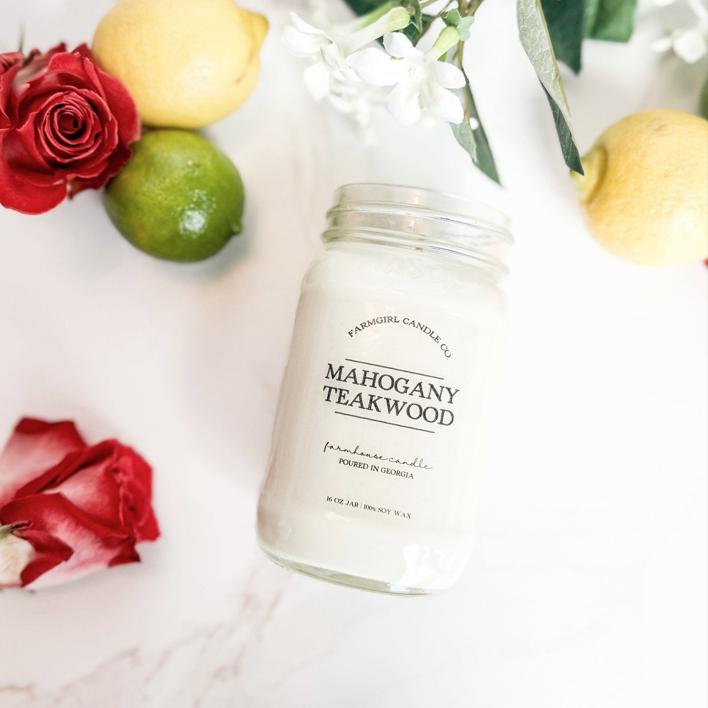 Mahogany Teakwood - 16oz Soy Mason Jar Candle