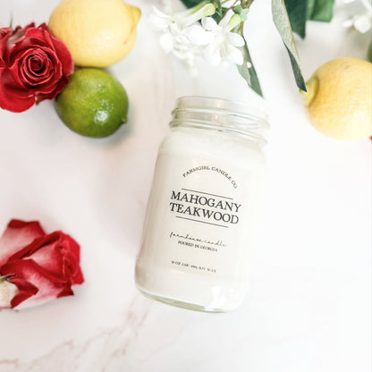Mahogany Teakwood - 16oz Soy Mason Jar Candle