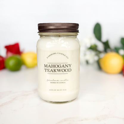 Mahogany Teakwood - 16oz Soy Mason Jar Candle