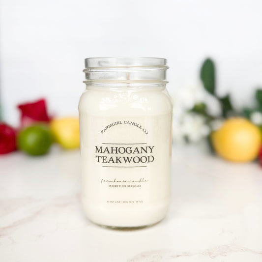 Mahogany Teakwood - 16oz Soy Mason Jar Candle