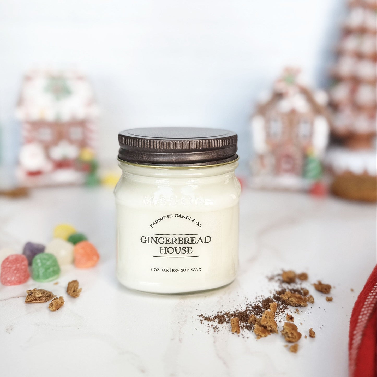 gingerbread candle, holiday fragrance, christmas candles, christmas collection, soy candles, scented candles, farmhouse candles. mason jar candles, antique candles, gingerbread house, gingerbread cookie