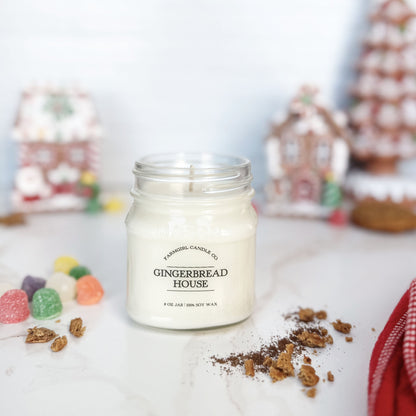 gingerbread candle, holiday fragrance, christmas candles, christmas collection, soy candles, scented candles, farmhouse candles. mason jar candles, antique candles, gingerbread house, gingerbread cookie