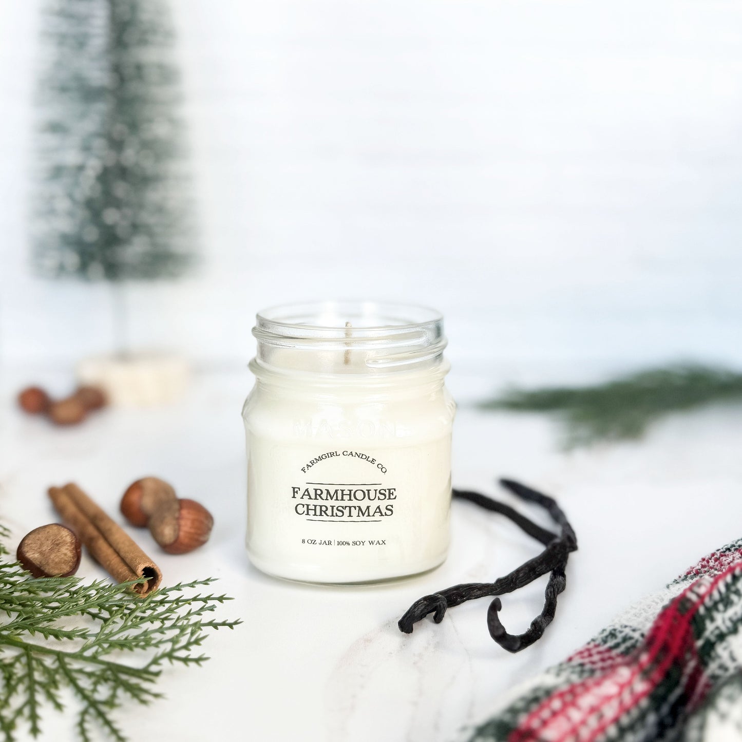 mason jar candle with pine, spice, vanilla, soy candle, christmas candle, farmhouse candle, farmhouse christmas