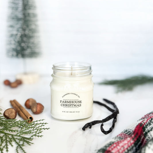 mason jar candle with pine, spice, vanilla, soy candle, christmas candle, farmhouse candle, farmhouse christmas