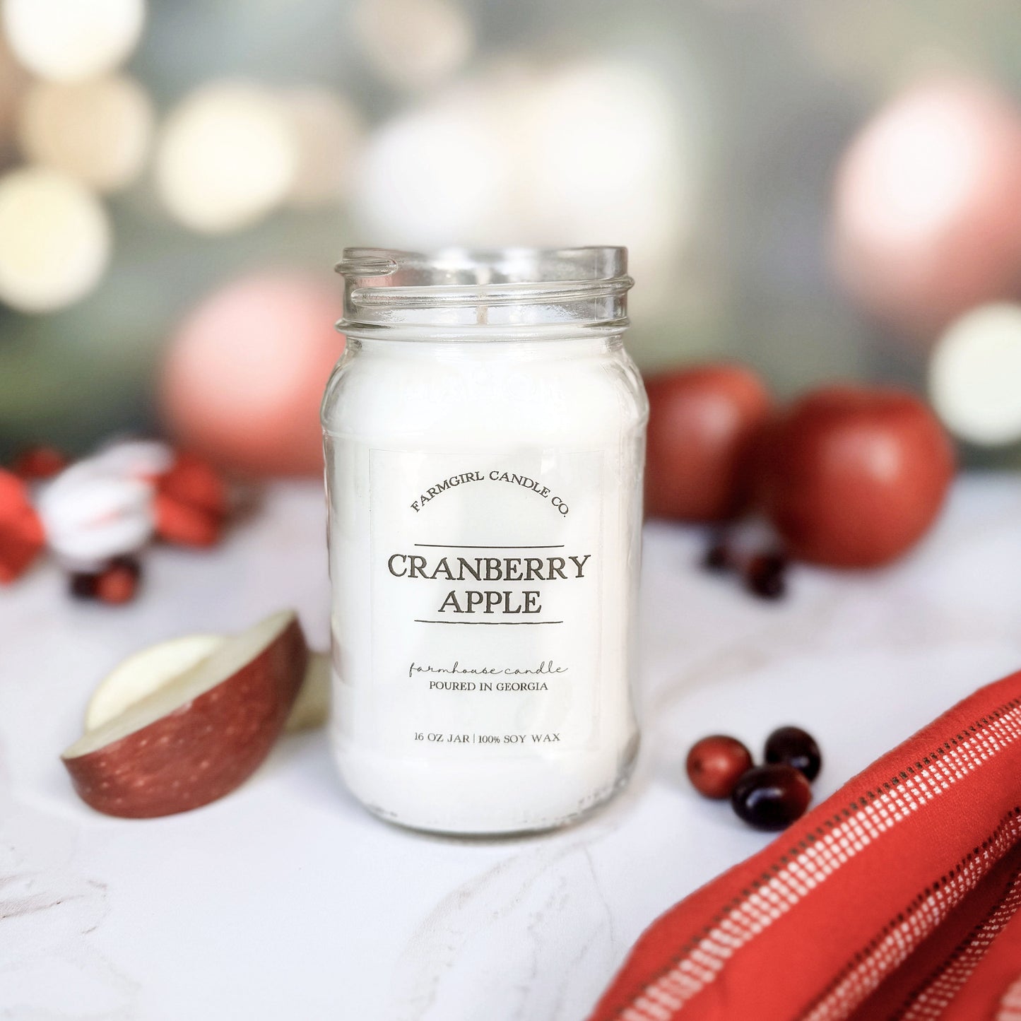 cranberry apple candle, holiday fragrance, christmas candles, christmas collection, soy candles, scented candles, farmhouse candles. mason jar candles, antique candles, cranberry scented candle