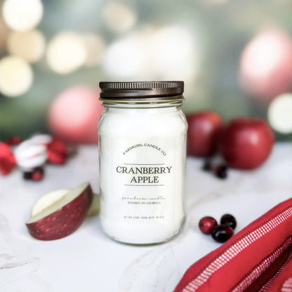 cranberry apple candle, holiday fragrance, christmas candles, christmas collection, soy candles, scented candles, farmhouse candles. mason jar candles, antique candles, cranberry scented candle
