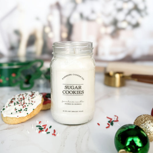 sugar cookie candle, holiday fragrance, christmas candles, christmas collection, soy candles, scented candles, farmhouse candles. mason jar candles, antique candles